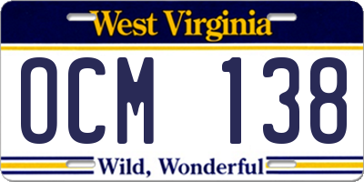 WV license plate OCM138