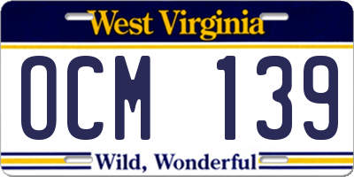 WV license plate OCM139