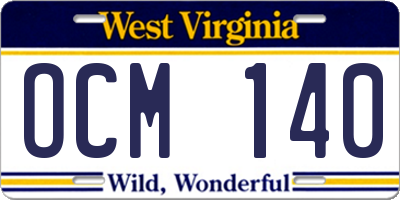 WV license plate OCM140