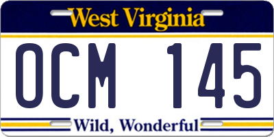 WV license plate OCM145