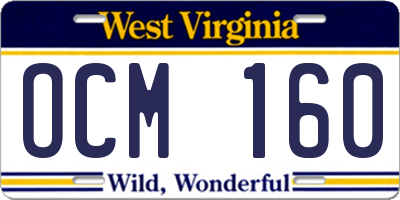 WV license plate OCM160