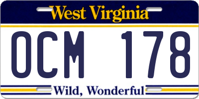 WV license plate OCM178