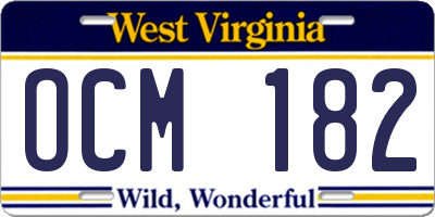 WV license plate OCM182