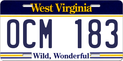 WV license plate OCM183