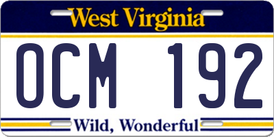 WV license plate OCM192