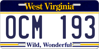 WV license plate OCM193