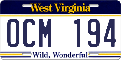 WV license plate OCM194