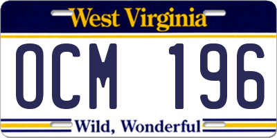 WV license plate OCM196