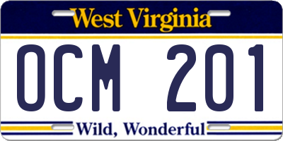 WV license plate OCM201