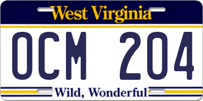 WV license plate OCM204