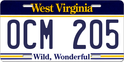 WV license plate OCM205