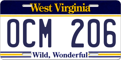 WV license plate OCM206