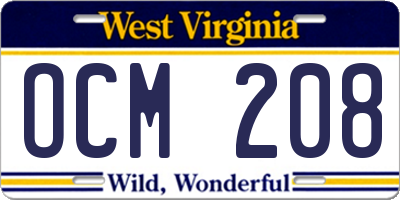 WV license plate OCM208