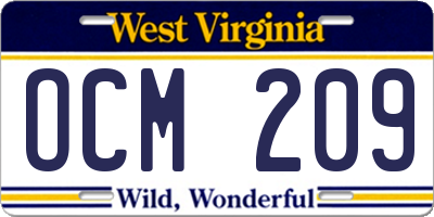 WV license plate OCM209