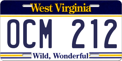 WV license plate OCM212