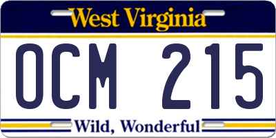 WV license plate OCM215