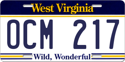 WV license plate OCM217