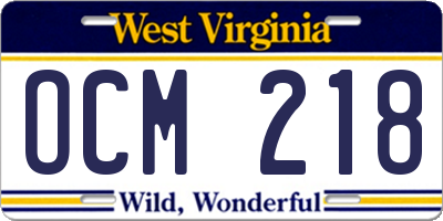 WV license plate OCM218