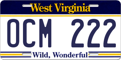 WV license plate OCM222