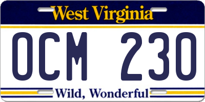 WV license plate OCM230
