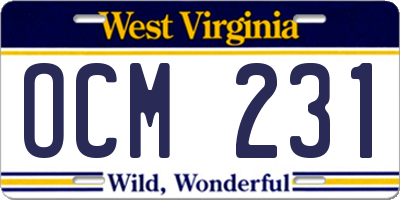 WV license plate OCM231