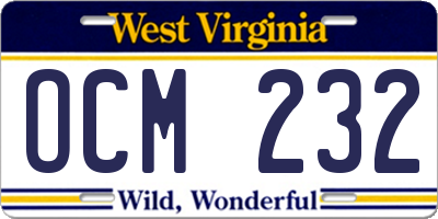 WV license plate OCM232