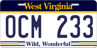 WV license plate OCM233