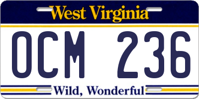 WV license plate OCM236