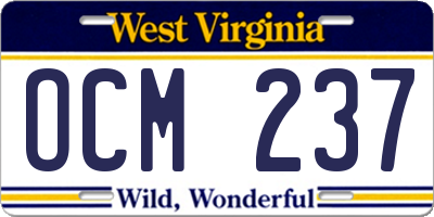 WV license plate OCM237