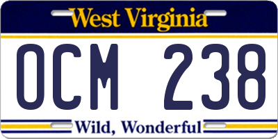 WV license plate OCM238