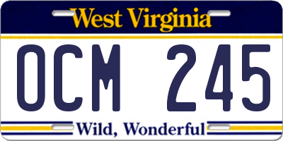 WV license plate OCM245