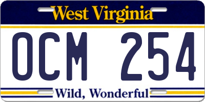 WV license plate OCM254