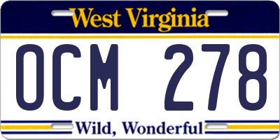 WV license plate OCM278