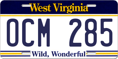 WV license plate OCM285