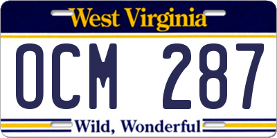 WV license plate OCM287