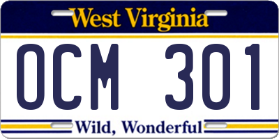 WV license plate OCM301