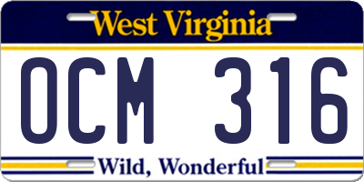 WV license plate OCM316
