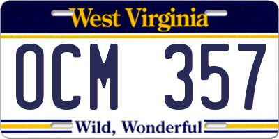 WV license plate OCM357