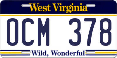WV license plate OCM378