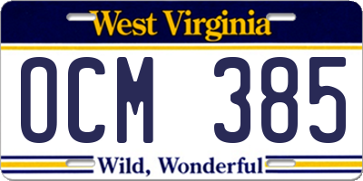 WV license plate OCM385