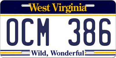 WV license plate OCM386