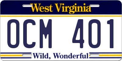 WV license plate OCM401