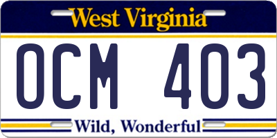 WV license plate OCM403
