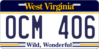 WV license plate OCM406