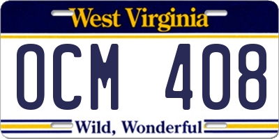 WV license plate OCM408