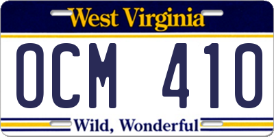 WV license plate OCM410