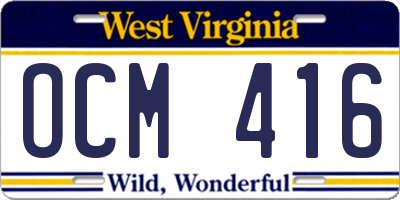 WV license plate OCM416