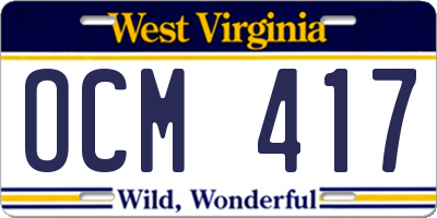 WV license plate OCM417