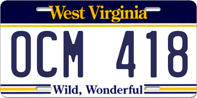 WV license plate OCM418