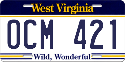 WV license plate OCM421